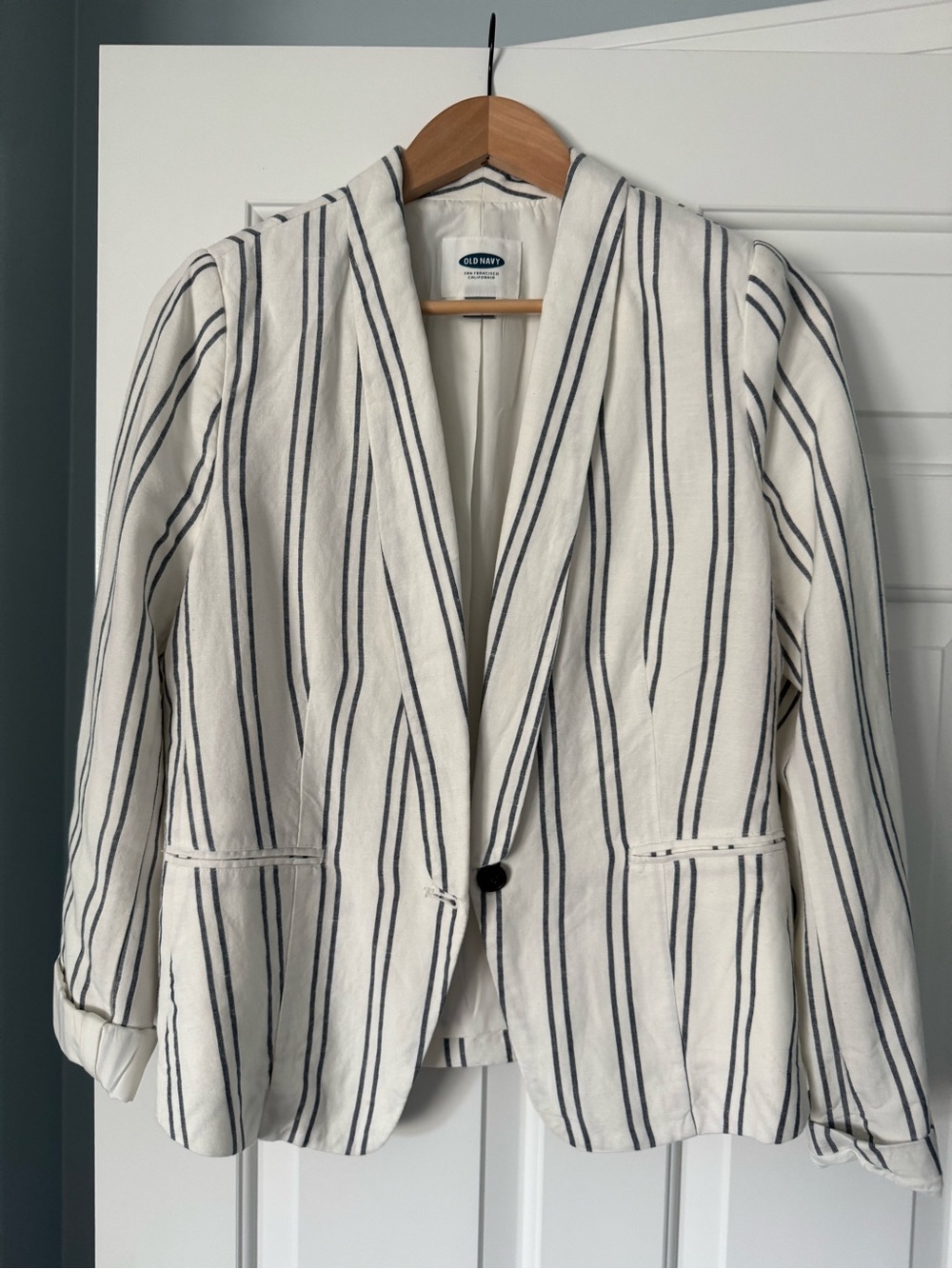 Old Navy Cream Blazer with Navy Stripes